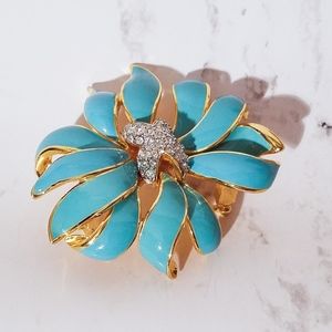 Vintage KJL Turquoise Enamel Flower Brooch